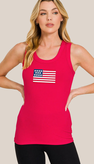 American Flag Ribbed Tank Top