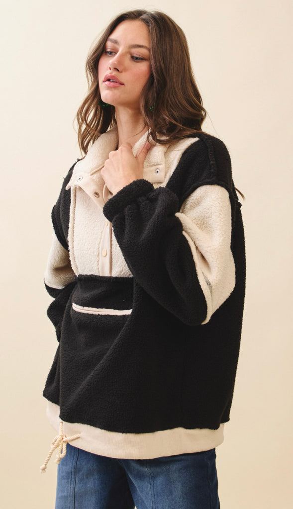 Winter Cozy Fleece Zipper Front Pullover- Neon/Pink
