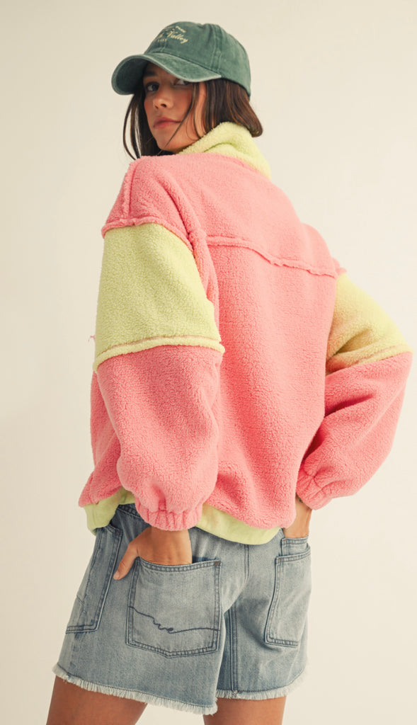 Winter Cozy Fleece Zipper Front Pullover- Dusted Cocoa/Butter