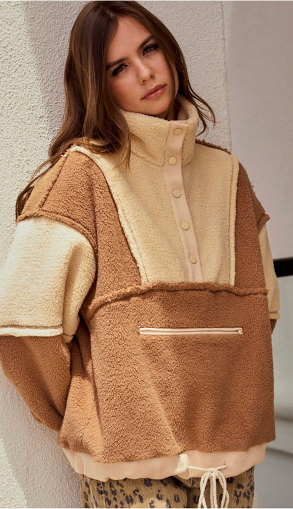 Winter Cozy Fleece Zipper Front Pullover- Neon/Pink
