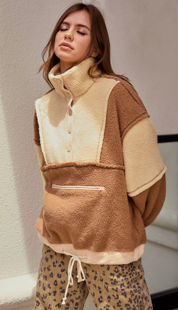 Winter Cozy Fleece Zipper Front Pullover- Neon/Pink