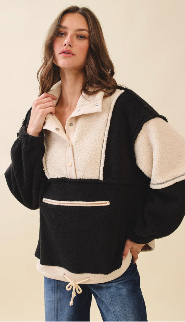 Winter Cozy Fleece Zipper Front Pullover- Neon/Pink