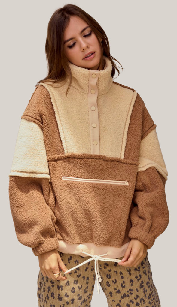 Winter Cozy Fleece Zipper Front Pullover- Neon/Pink