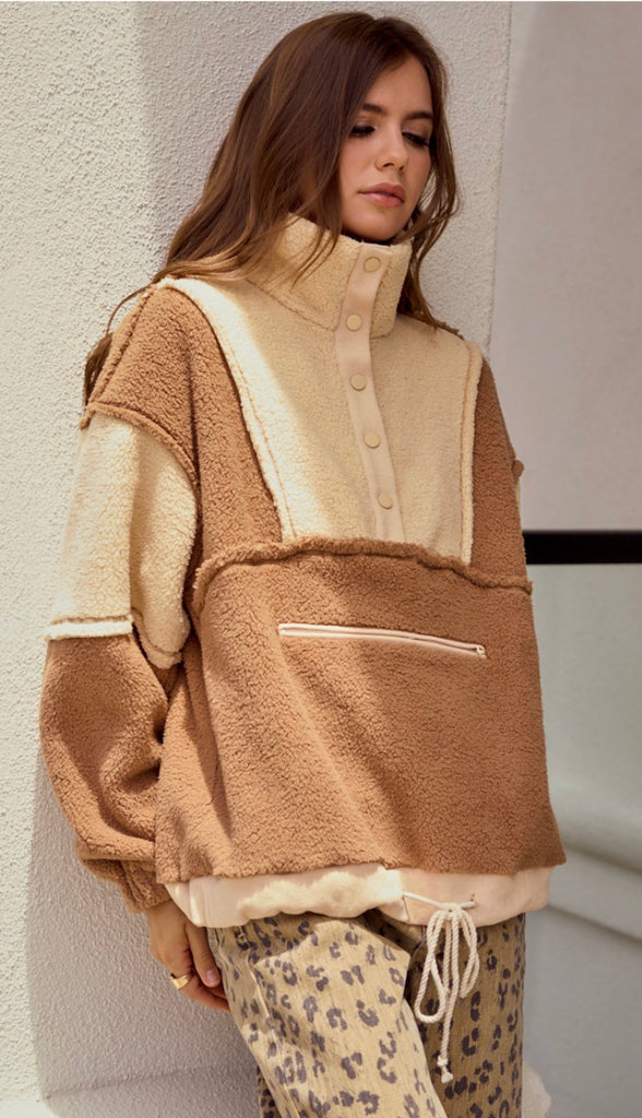 Winter Cozy Fleece Zipper Front Pullover- Neon/Pink
