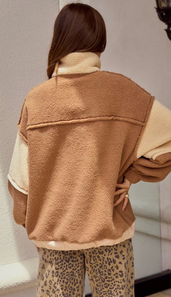 Winter Cozy Fleece Zipper Front Pullover- Neon/Pink