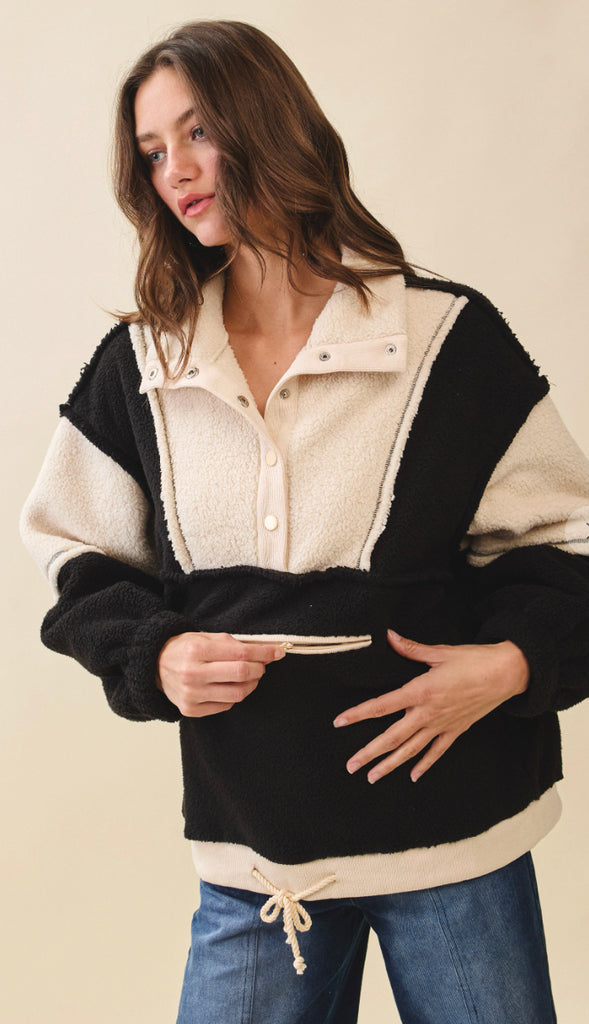 Winter Cozy Fleece Zipper Front Pullover- Neon/Pink