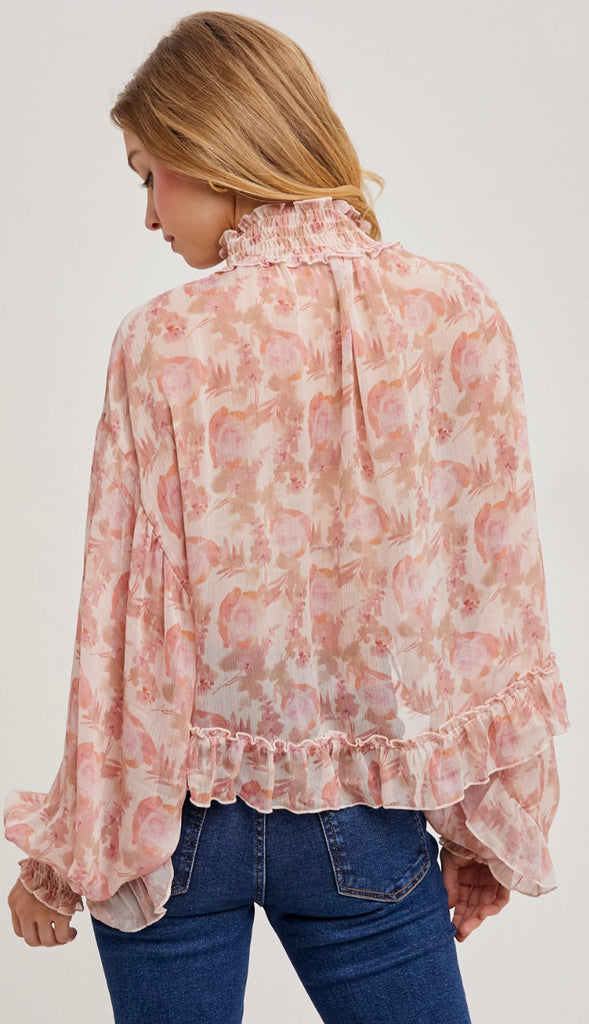 In This Moment Floral Print Chiffon Top- Vanilla