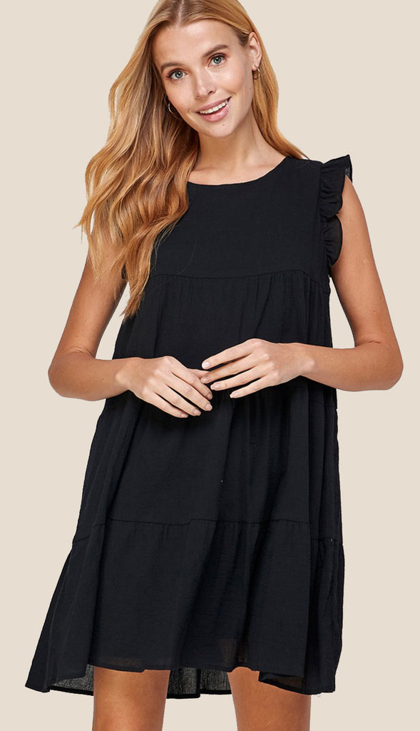 It's Easy Tiered And Ruffled Cap Sleeve Dress- Rose