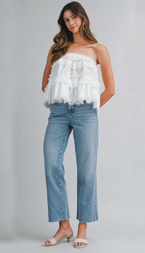 Free People Vibes Lace Tiered Convertible Tube Top And Skirt- Off White