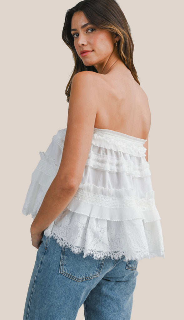 Free People Vibes Lace Tiered Convertible Tube Top And Skirt- Off White