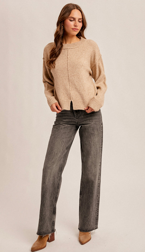 Sylvia Front Slit Sweater Top- Ivory