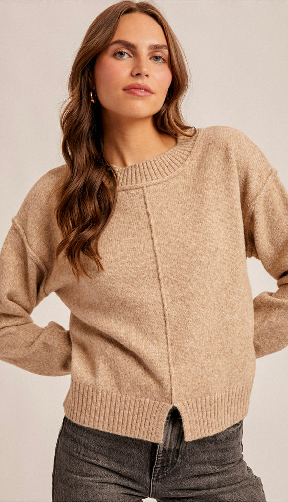 Sylvia Front Slit Sweater Top- Ivory