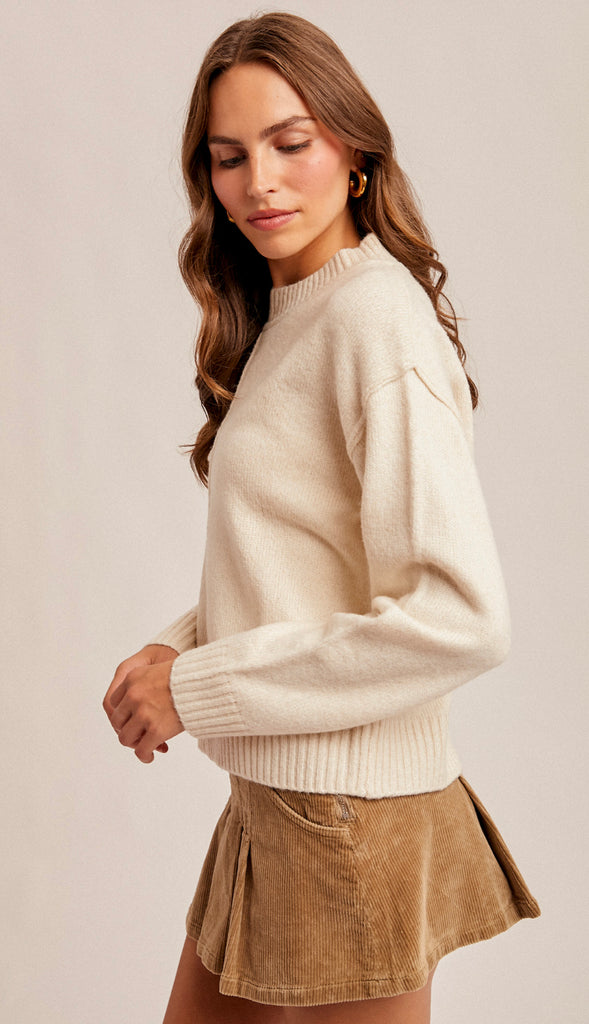 Sylvia Front Slit Sweater Top- Ivory