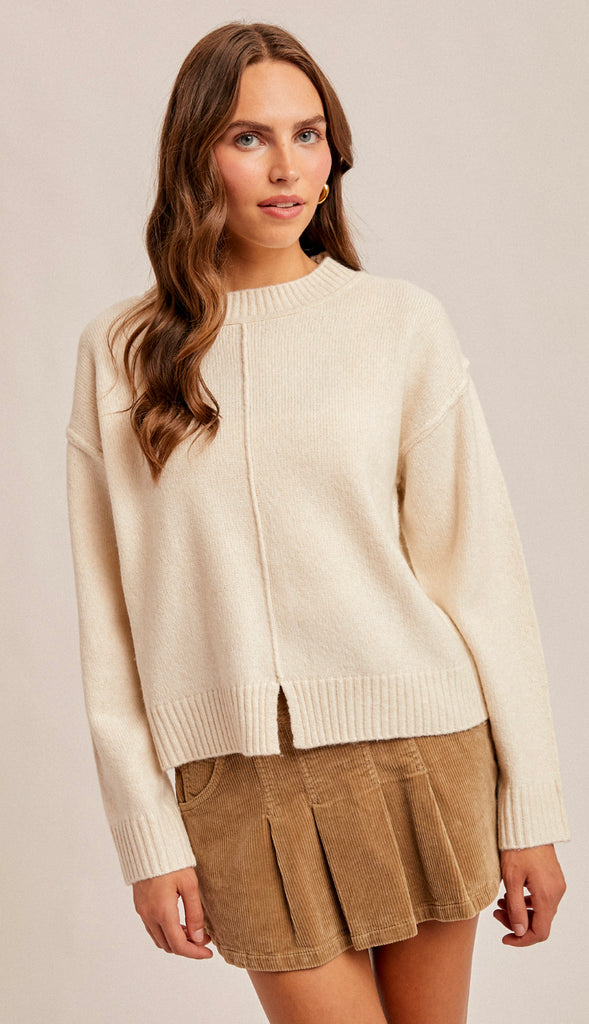 Sylvia Front Slit Sweater Top- Ivory