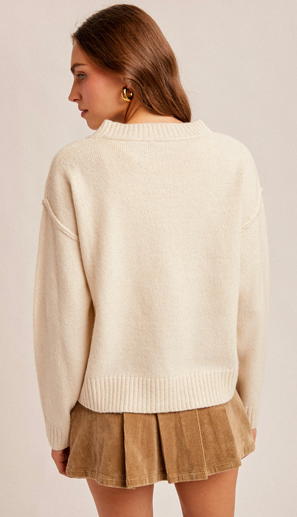 Sylvia Front Slit Sweater Top- Ivory