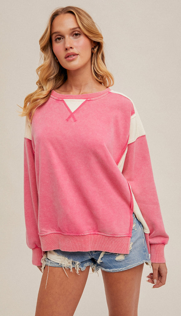 Lisa Color Block Oversized Sweatshirt- Fuchsia