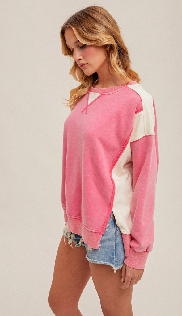 Lisa Color Block Oversized Sweatshirt- Fuchsia