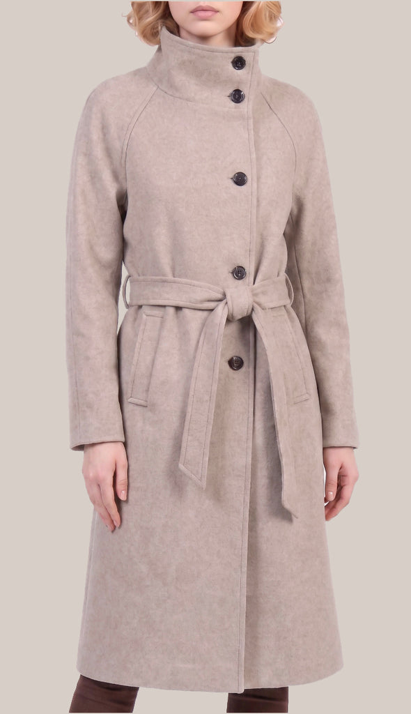 Sarena Funnel Neck Belted Coat- Oatmeal