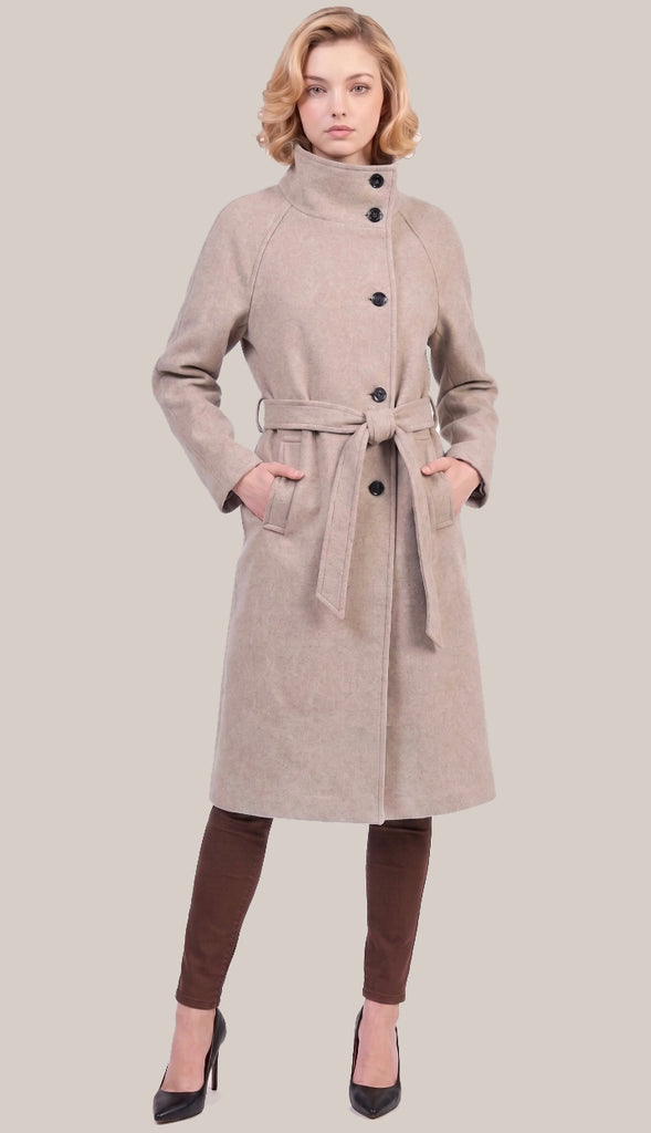 Sarena Funnel Neck Belted Coat- Oatmeal