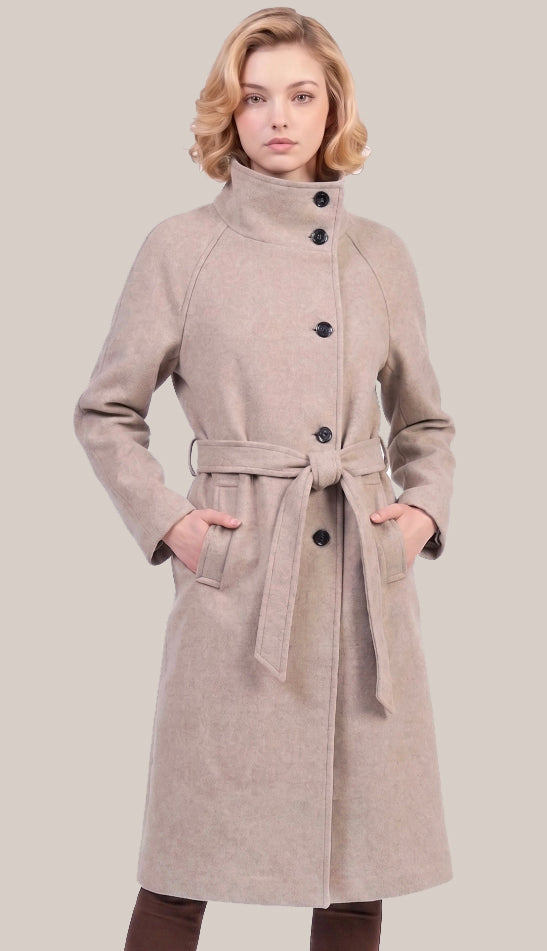 Sarena Funnel Neck Belted Coat- Burgundy