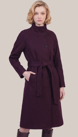 Sarena Funnel Neck Belted Coat- Burgundy