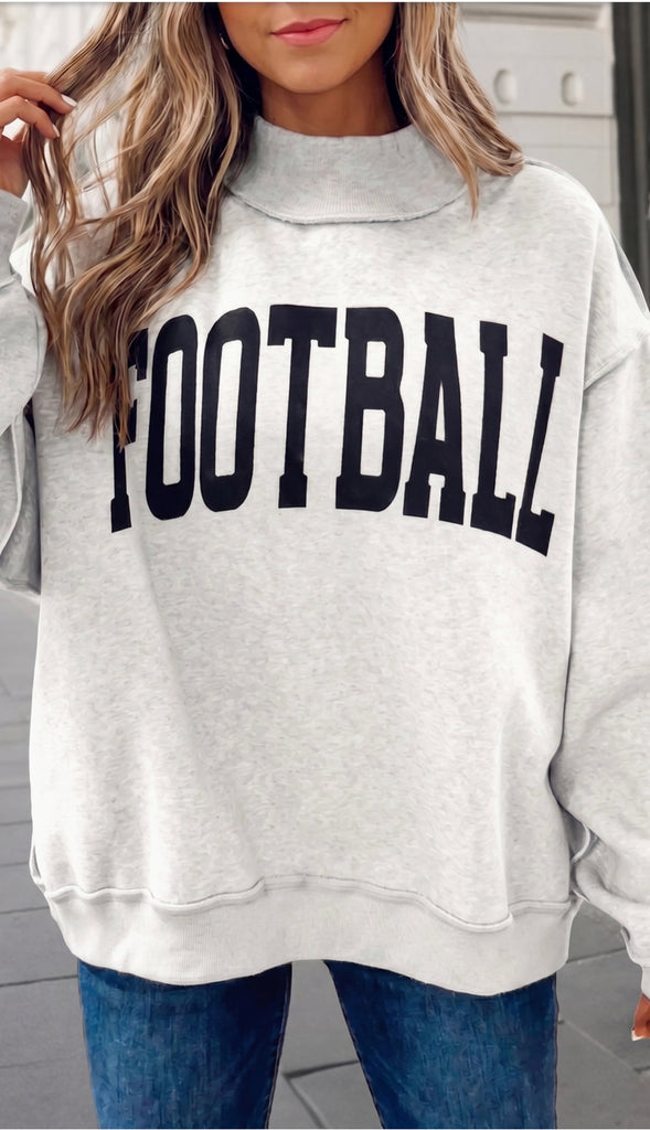 Football And Game Day Reversible Mock Neck Sweatshirt- Light Grey