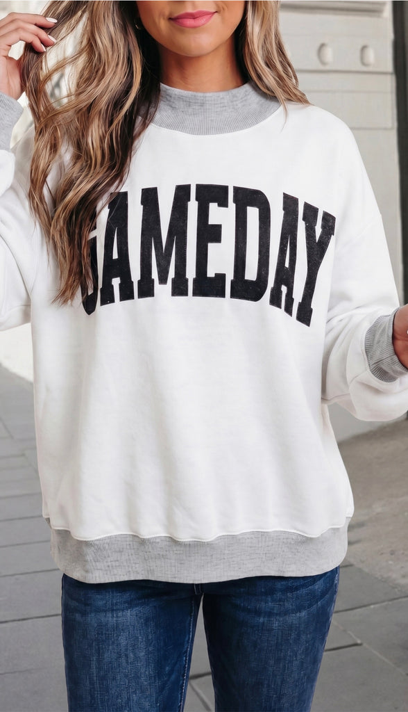 Football And Game Day Reversible Mock Neck Sweatshirt- Light Grey