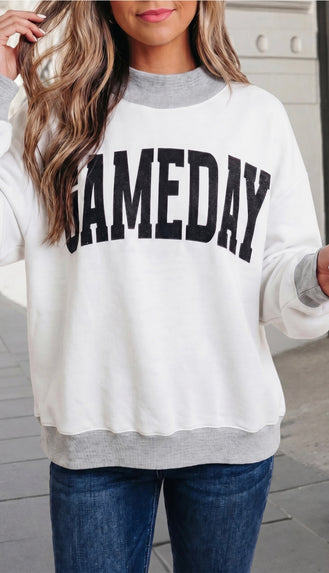 Football And Game Day Reversible Mock Neck Sweatshirt- Light Grey