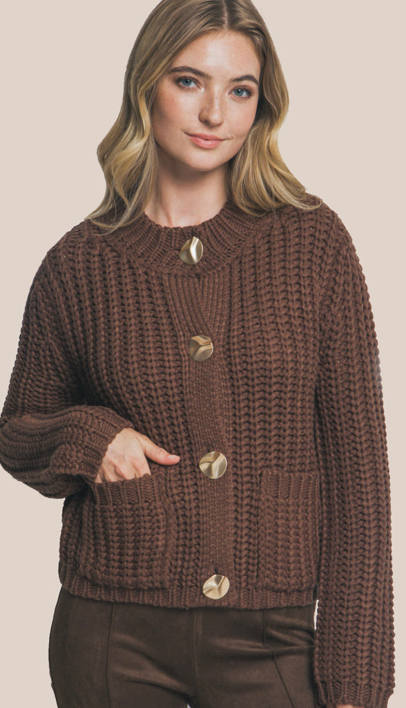 Beth Chunky Knit Cardigan- Black