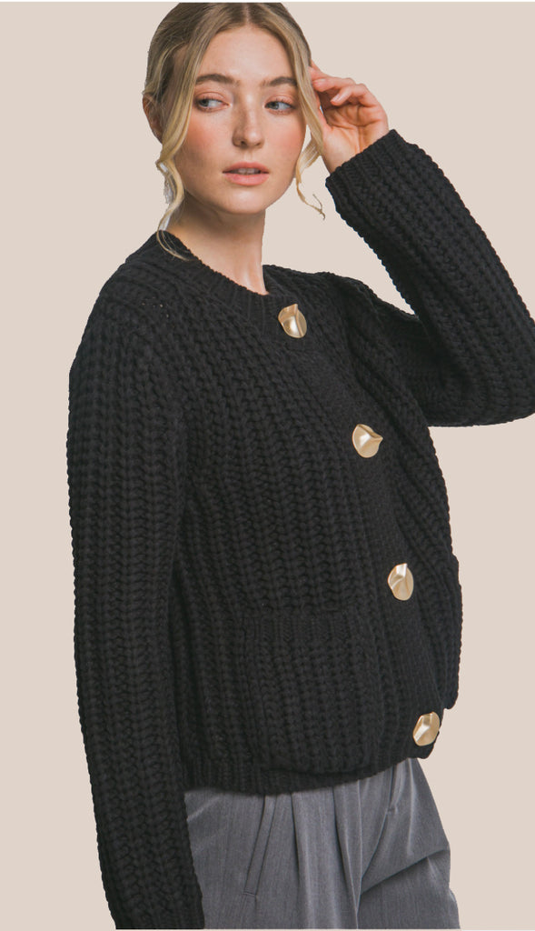 Beth Chunky Knit Cardigan- Black