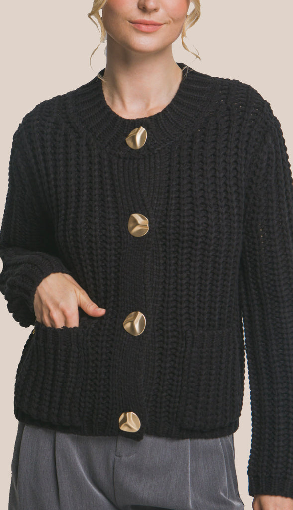 Beth Chunky Knit Cardigan- Black