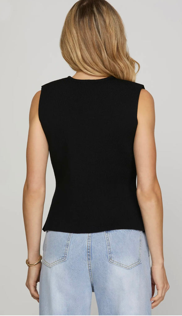 Emily Sleeveless Longline Sweater Vest- Black