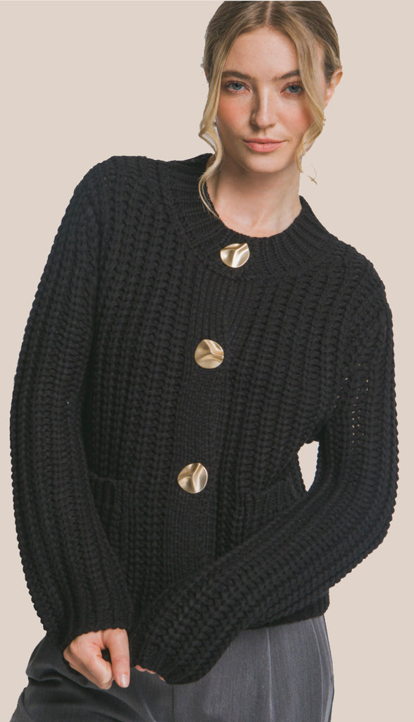 Beth Chunky Knit Cardigan- Black