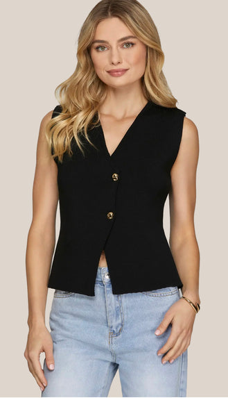 Emily Sleeveless Longline Sweater Vest- Black