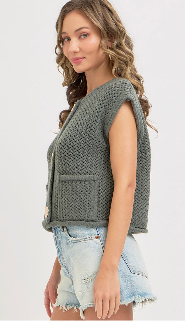 Cadence Gold Button Sweater- Pinewood