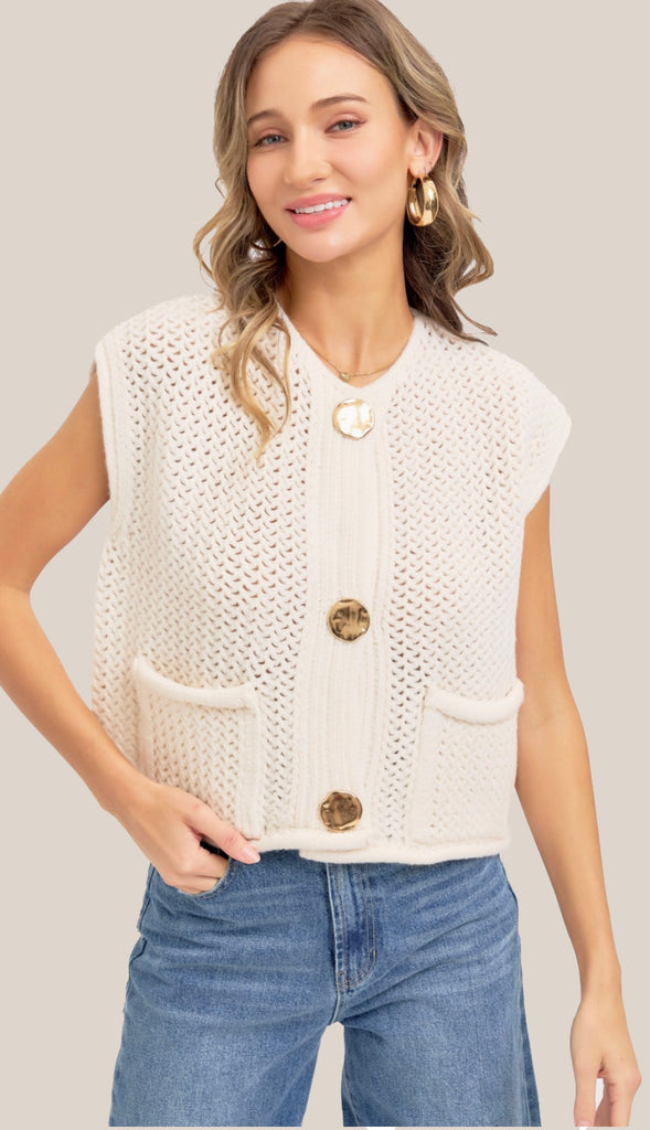 Cadence Gold Button Sweater- Pinewood