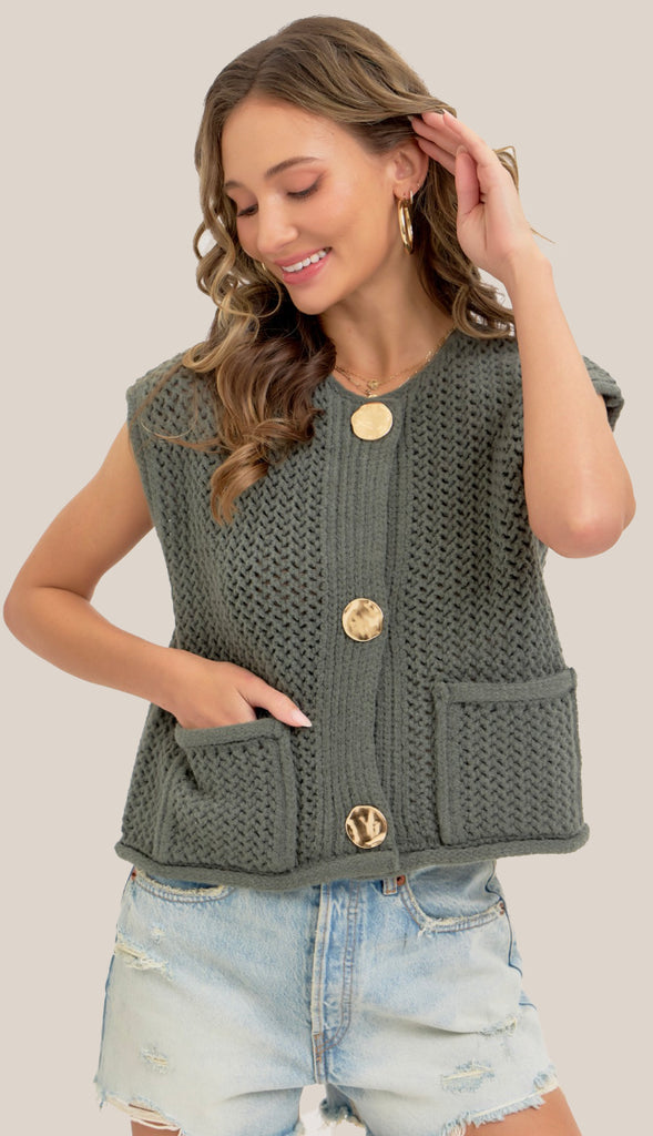 Cadence Gold Button Sweater- Cream
