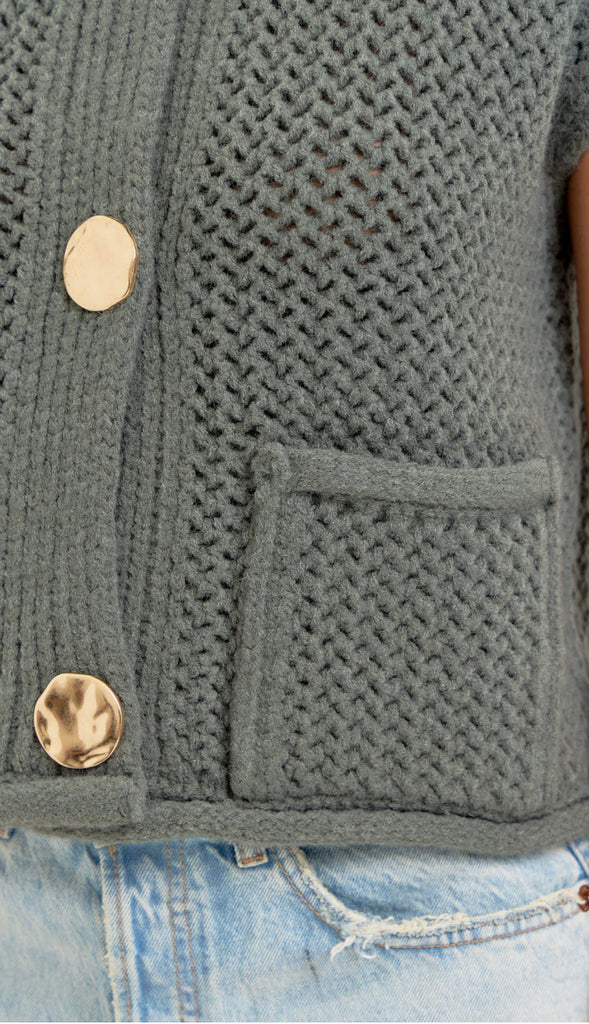 Cadence Gold Button Sweater- Pinewood