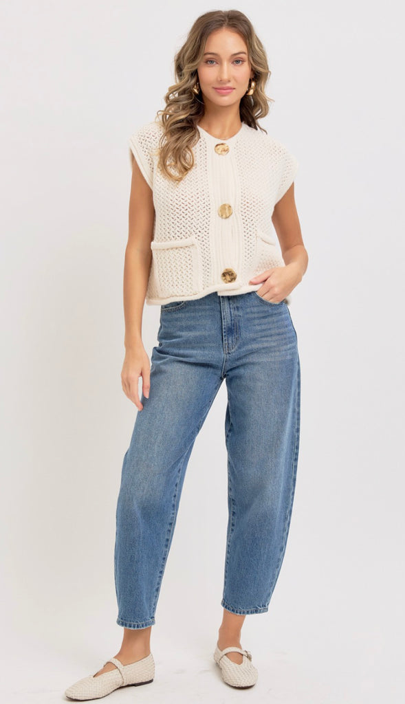 Cadence Gold Button Sweater- Pinewood