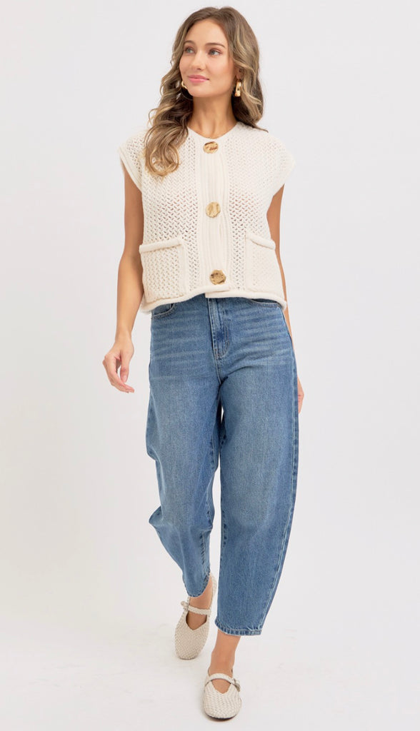 Cadence Gold Button Sweater- Cream
