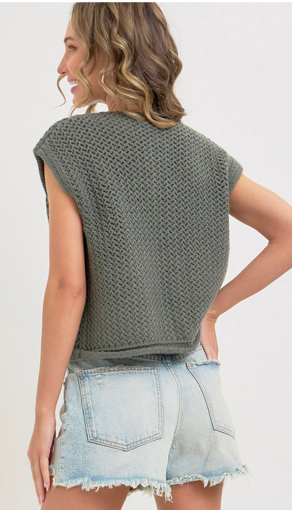 Cadence Gold Button Sweater- Pinewood