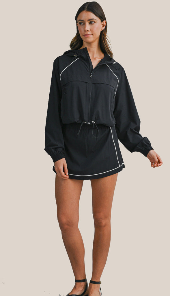 Windbreaker Jacket and Skort Set- Black