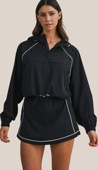 Windbreaker Jacket and Skort Set- Black
