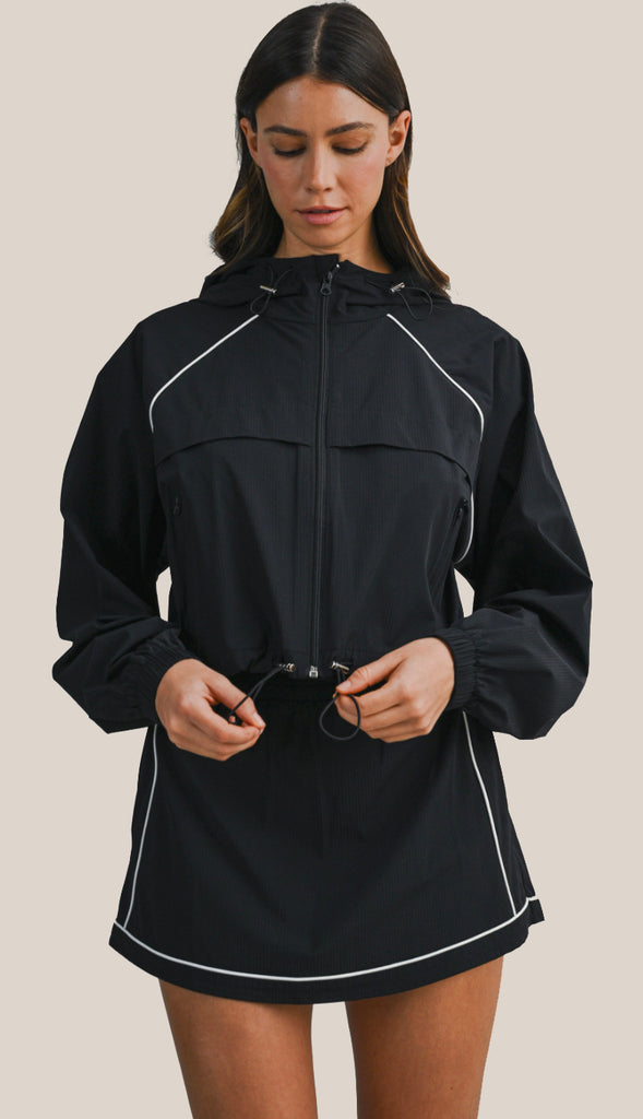 Windbreaker Jacket and Skort Set- Black