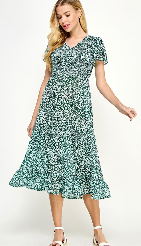 Daphne Tiered Midi Dress- Green
