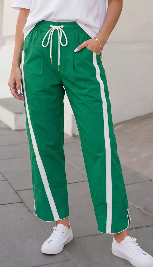 Biggest Fan Drawstring Cropped Track Pants- Bright Green