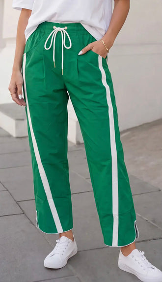 Biggest Fan Drawstring Cropped Track Pants- Bright Green