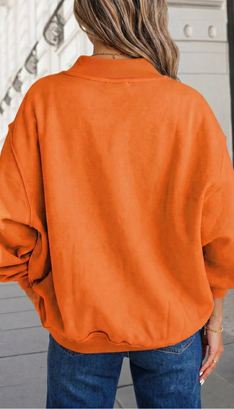 Spooky Halloween Mock Neck Reversible Sweatshirt- Carrot Orange