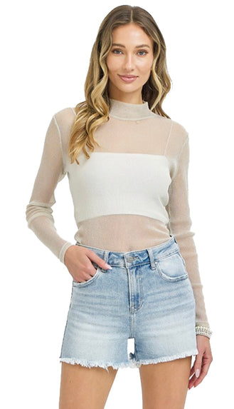 High Rise Fray Hem Shorts- Light Wash