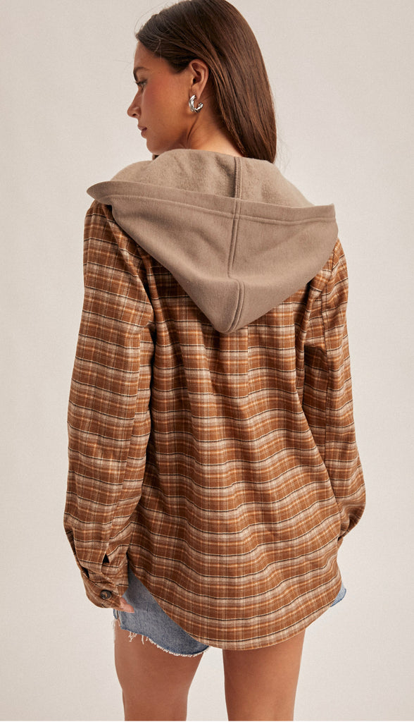 Colorado Boulders Button Down Hoodie Plaid- Caramel